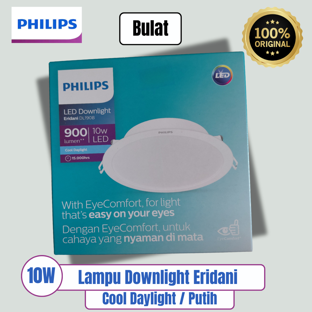 [Bulat] Philips Lampu LED Downlight Eridani 10 Watt Cool Daylight Putih Terang Lampu Plafon Inbow Re