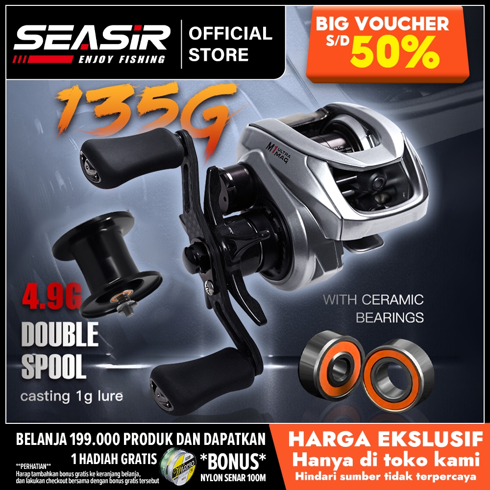 [OFFICIAL] SEASIR M1 Reel BC BaitCasting Reel Pancing, 2 Spool Kumparan+135G Rangka Logam Ultraringa