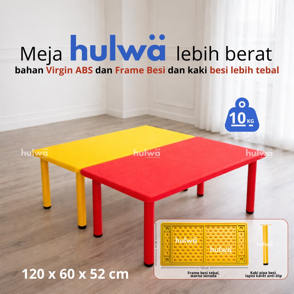 Meja Persegi Panjang Kaki Besi Warna Warni Anak Paud TK Hulwa