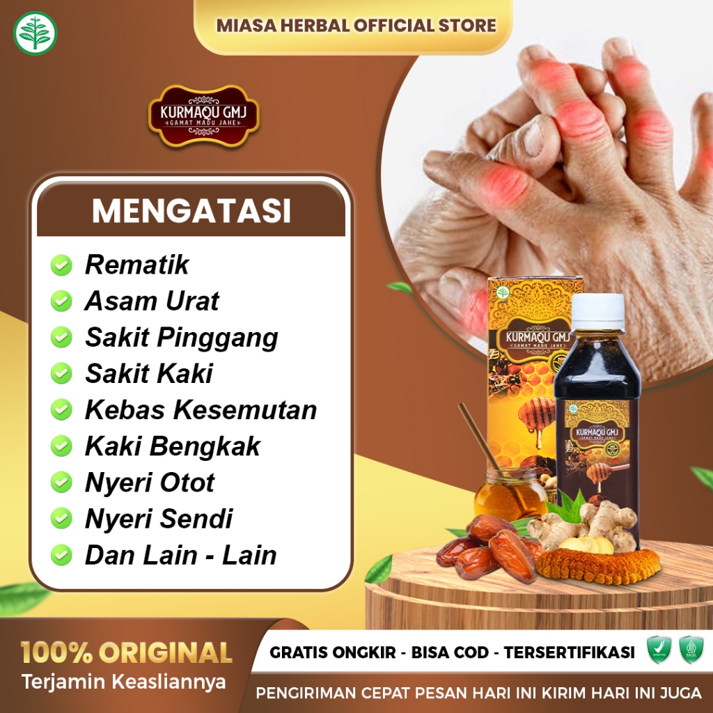 Obat Rematik Asam Urat Nyeri Sendi Kebas Kesemutan - Kurmaqu GMJ Sari Kurma Plus Gamat Madu Jahe