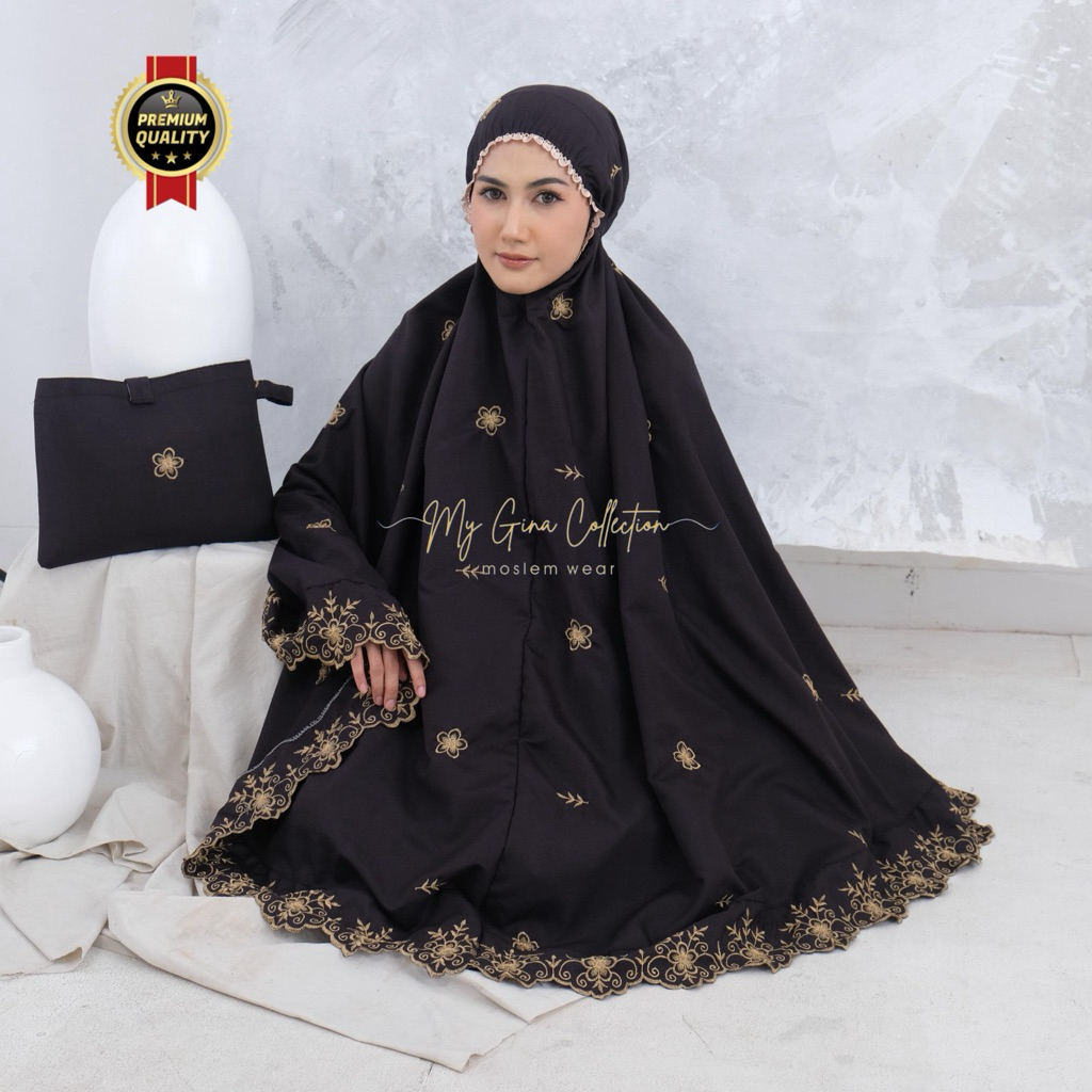 GINA - Mukena Dewasa  Full Bordir  Azzahra Terbaru Katun Premium Cantik Mewah Murah Lembut Nyaman Gr