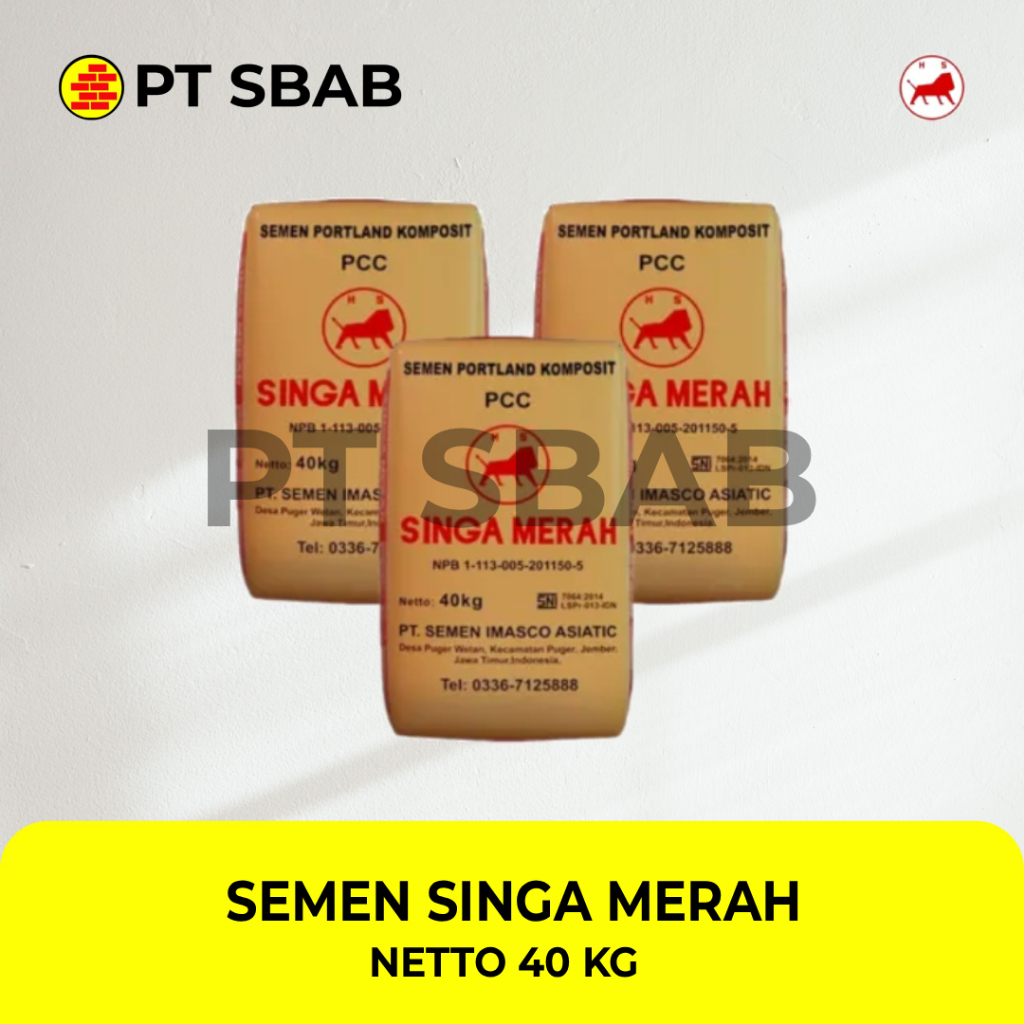 PT SBAB Semen Singa Merah 40 Kg Semen Portland Kualitas Bangunan Kuat Berat 40 Kg Jenis Semen Portla