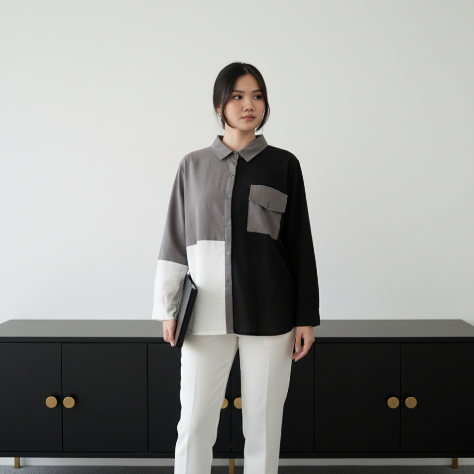 Emica Wear | Dierra Shirt Kemeja Formal Basic Linen Rami Atasan Wanita Remaja Kekinian Terbaru Outfi