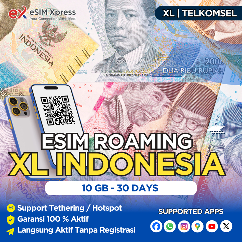 eSIM Roaming XL Indonesia 10 GB Data | 30 Hari | eSIM Roaming