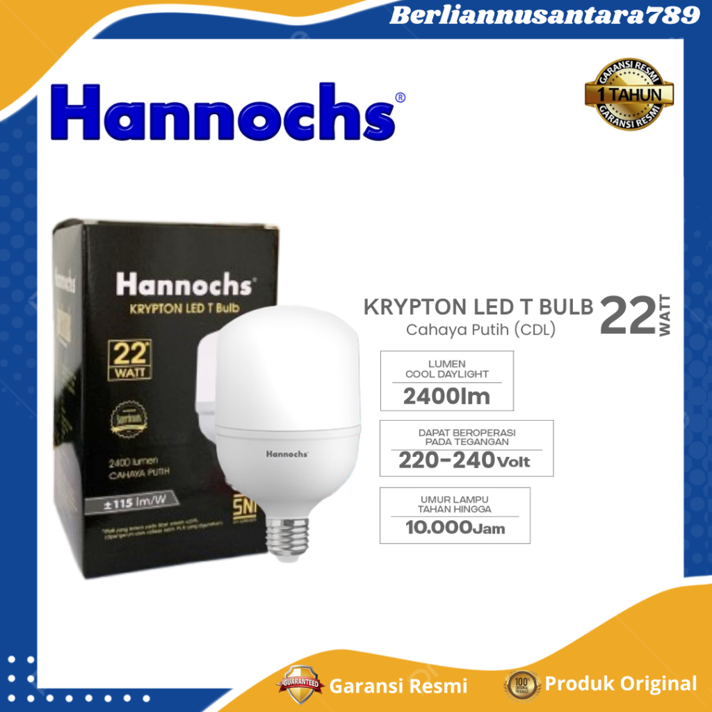 Hannochs Bohlam Lampu LED Krypton Capsule T Bulb 22Watt Cahaya Putih Garansi Resmi