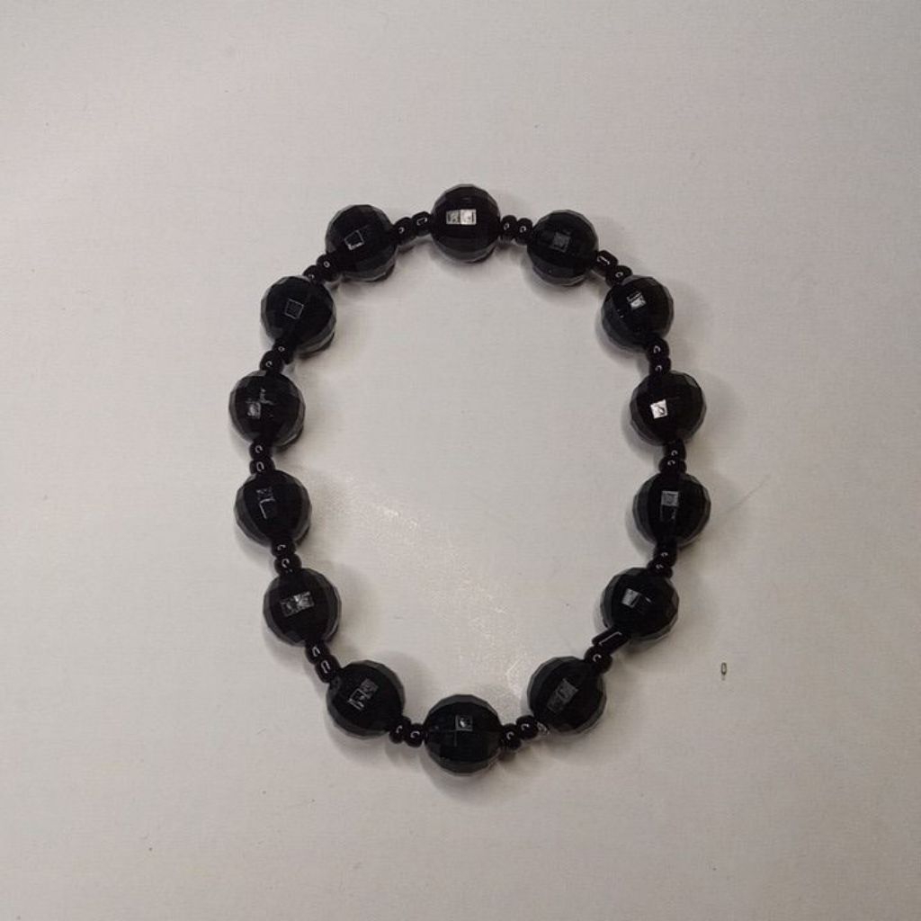 (​Vernal Manik) Gelang Manik Hitam Unisex Kristal Mengkilap Aesthetic / Gelang Tangan Hitam Polos El