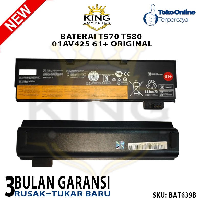 BATERAI LENOVO T470 T570 T580 61+ ORIGINAL