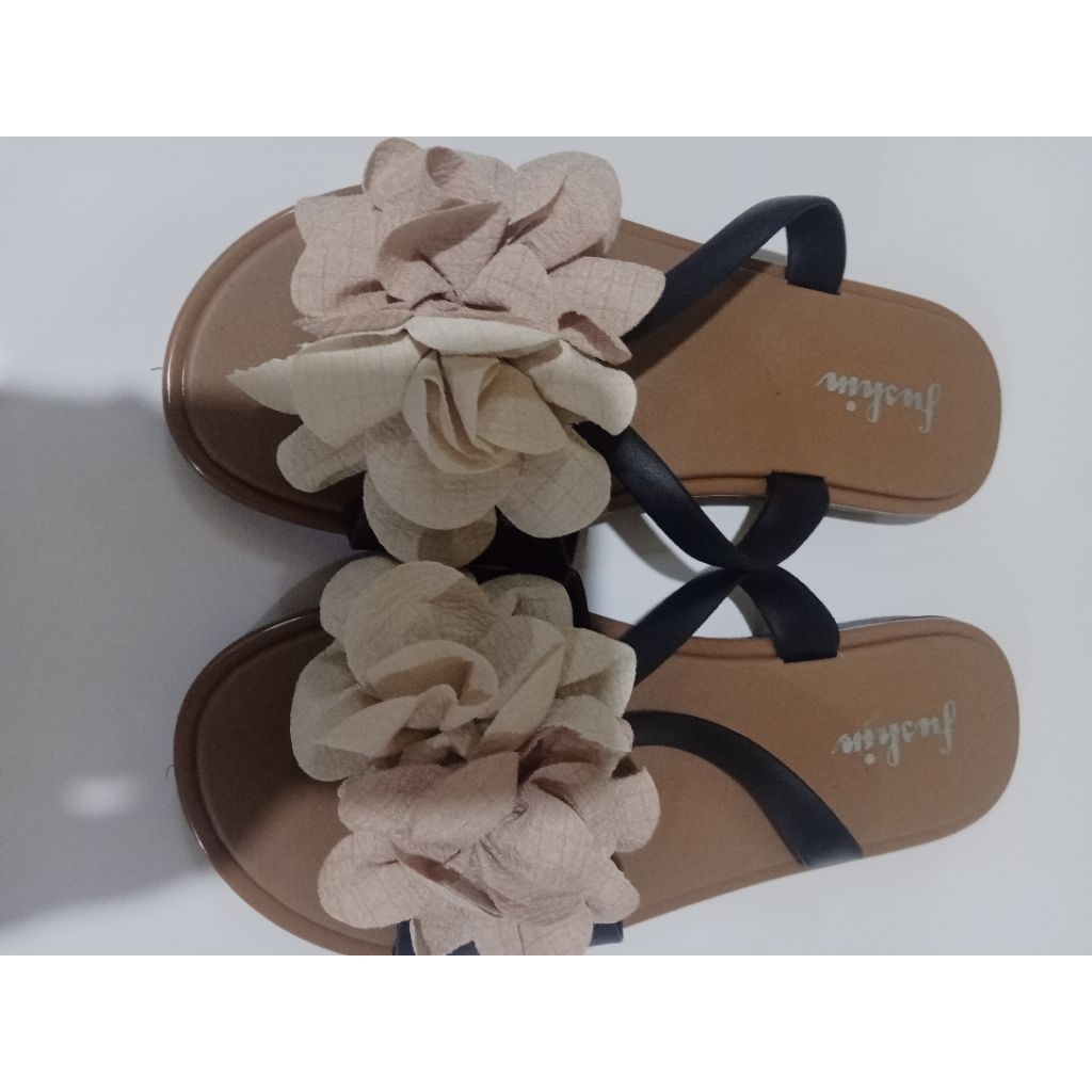 (Cod) Sandal  slop jelly wanita motif flower/slip on motif bunga