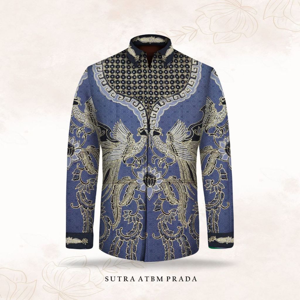 kain batik tulis pria prada bahan sutera warna ungu kuning biru merah