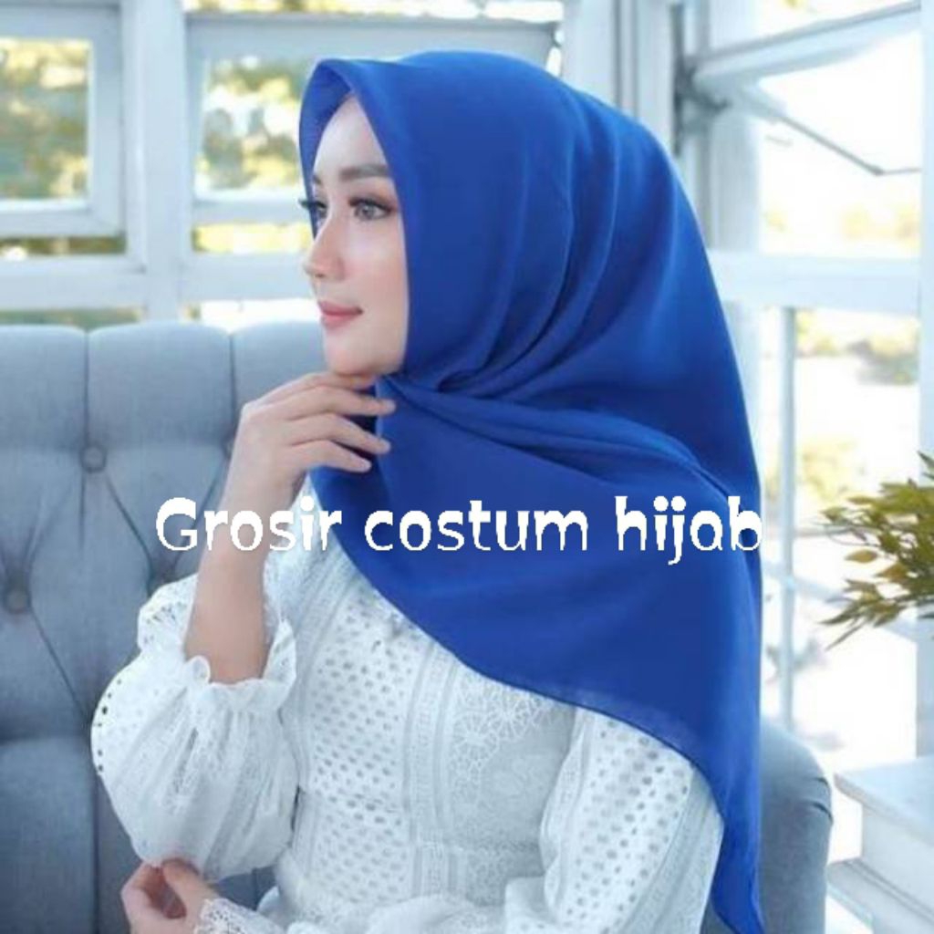 Hijab/jilbab/kerudung/Segi empat BIRU BCA/BRI katun voal/standar