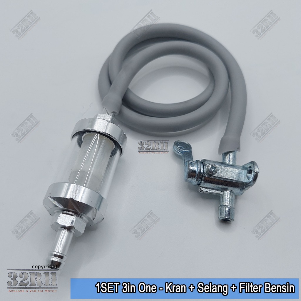 PAKET Selang Bensin  + Filter Saringan Bensin + Kran Bensin Chrome Untuk Semua Motor