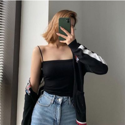 Tanktop Crop Singlet Polos Bra Kemben Dalaman Wanita Tali Spaghetti Big Size Elastis Korean Style