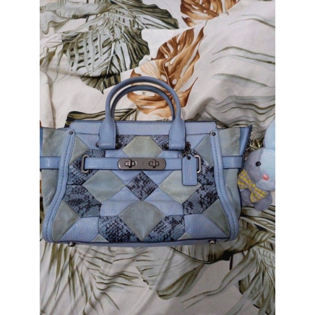 authentic coach swagger patchwork in blue