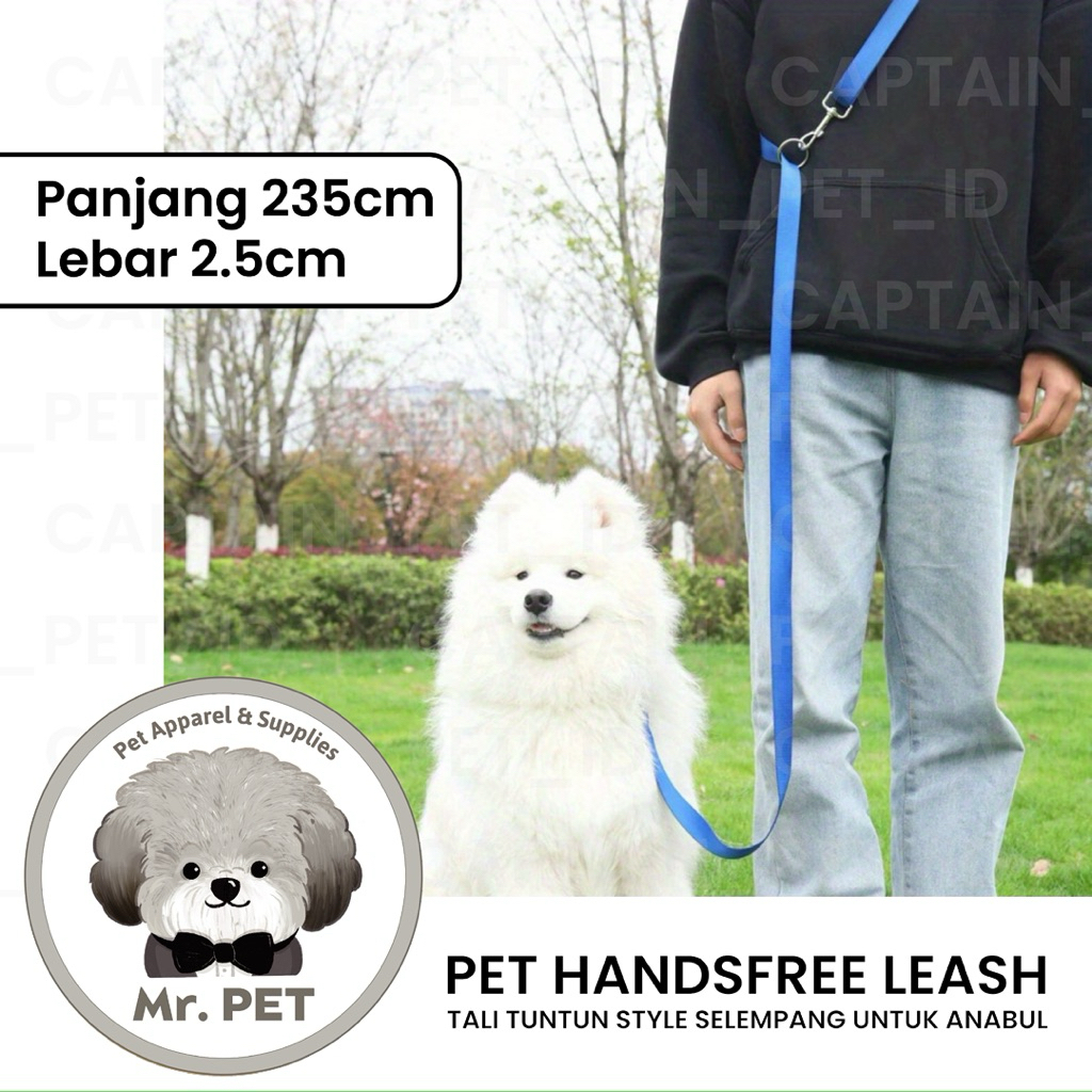 HANDSFREE DOG LEASH TALI TUNTUN ANJING MODEL SELEMPANG DOUBLE LEASH HEWAN PELIHARAAN HARNESS POODLE 