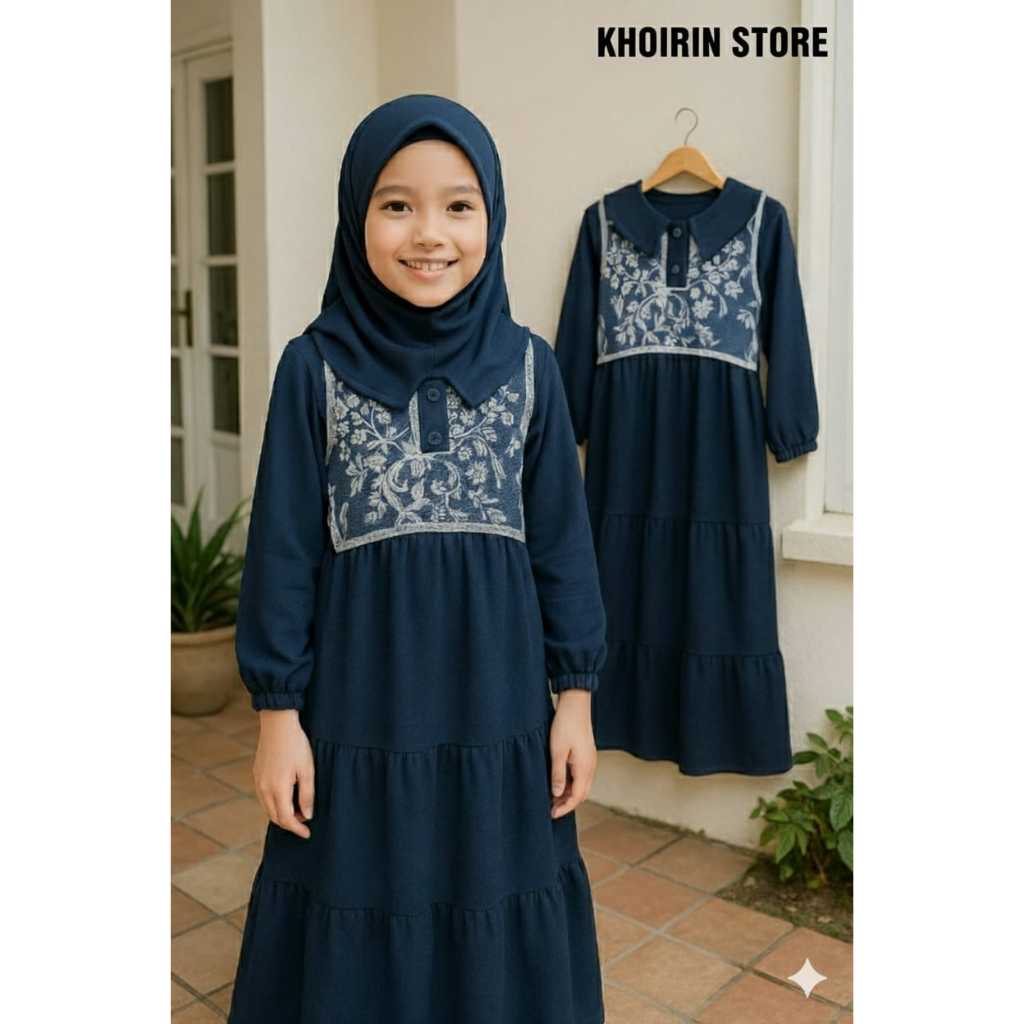 Baju Gamis Set Rompi Brukat anak Perempuan 6-10 Tahun bahan crinkle nyaman dan adem
