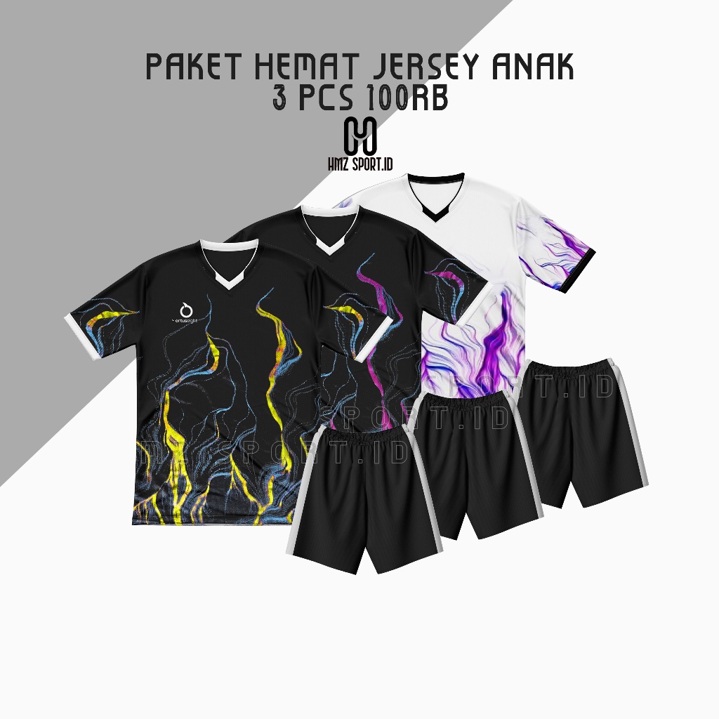 3 PCS 100 RB paket hemat setelan jersey anak terbaru sd smp promo bola futsal volly badminton