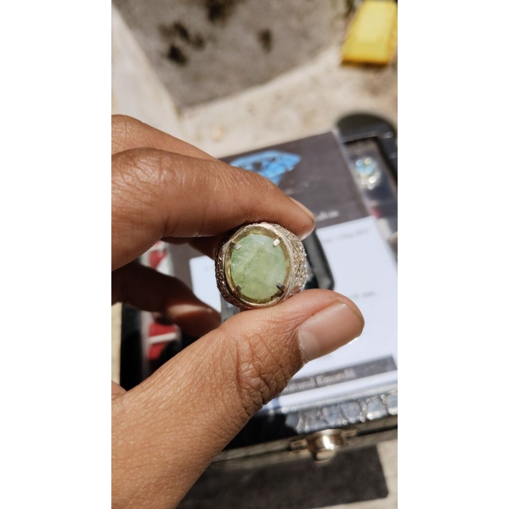 zamrud none ring perak dimensi besar