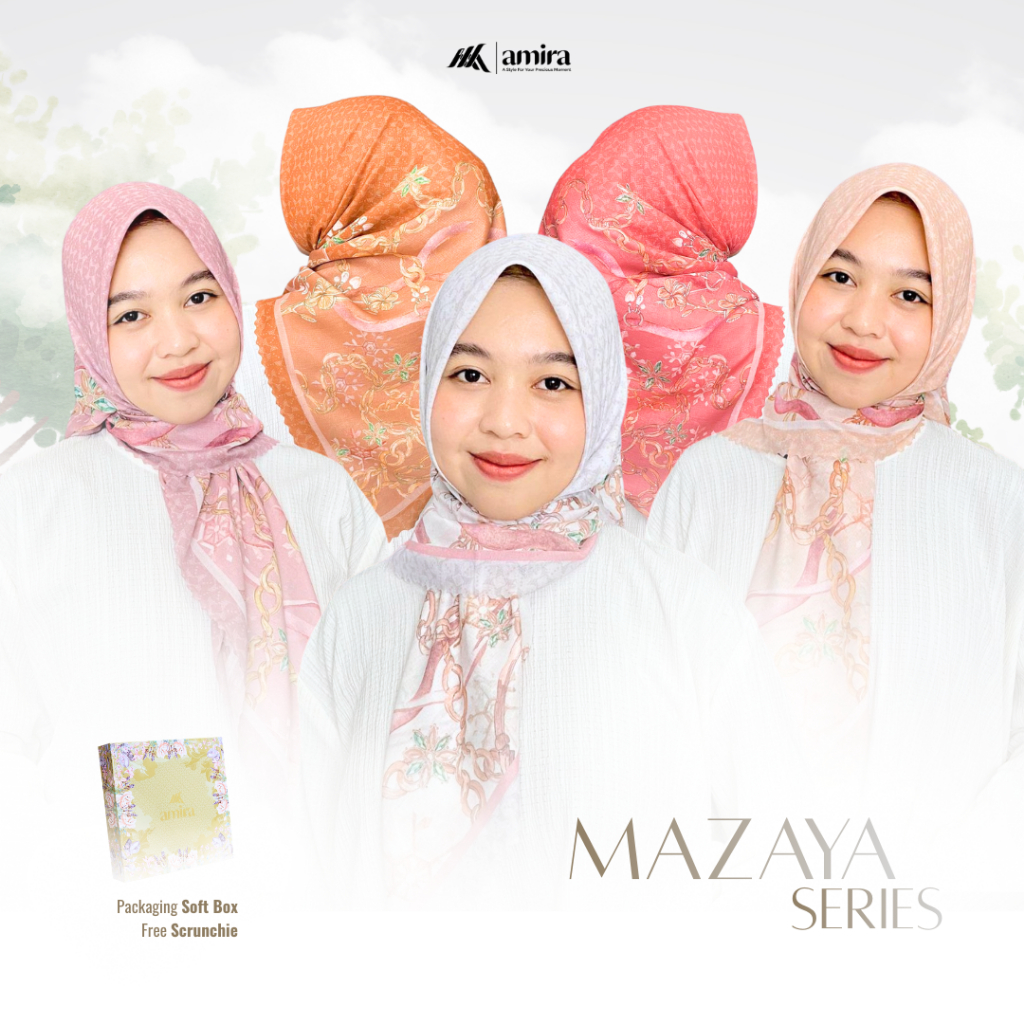 Amira - MAZAYA Voal Printing Motif Hijab Segiempat Lasercut Premium Square Free Box