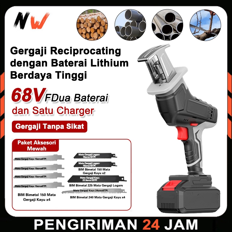 NW - Cordless Reciprocating Saw Portable Lithium Gergaji Reciprocating Cordless Gergaji Listrik