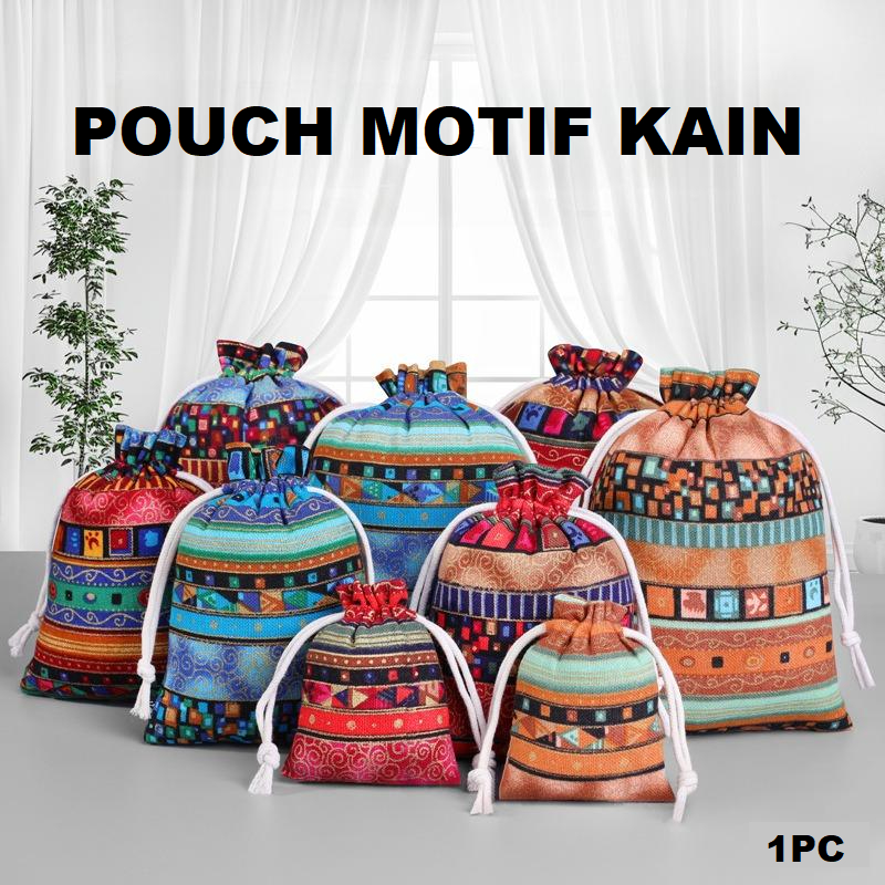 KANTONG TILE KAIN SERUT MOTIF / POUCH TALI KAIN SERUT  HARGA/PC