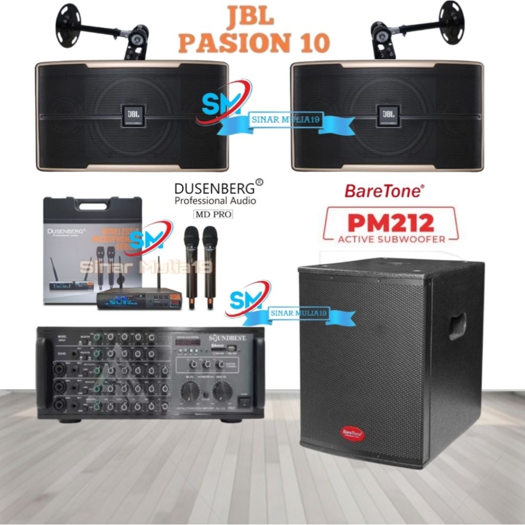 Paket Sound System Karaoke Speaker JBL Pasion 10 Original Subwoofer Aktif BareTone PM212 Amplifier S