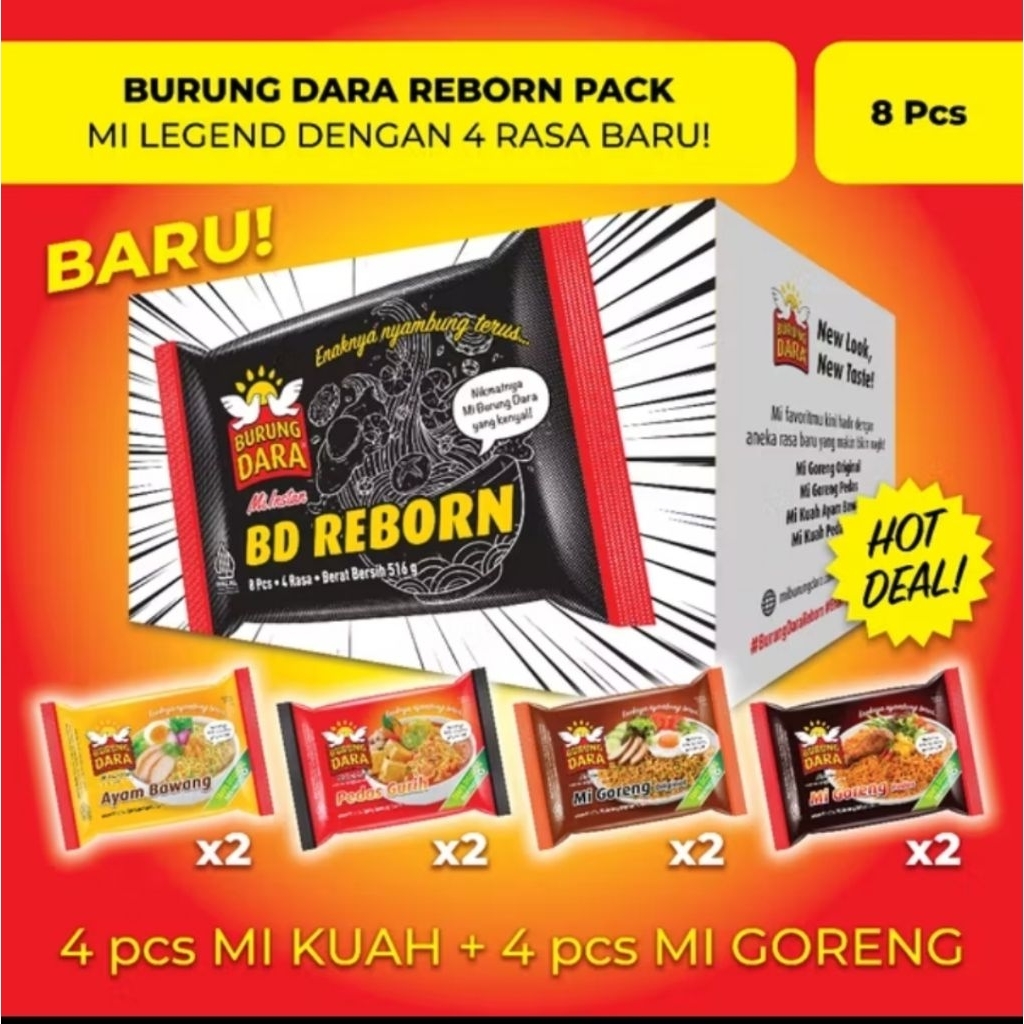 Mie Burung Dara Instan Reborn Pack isi 8 Pcs berat +- 64,5gr/pcs