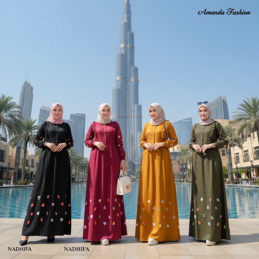 Gamis Amanda Nadhifa Rayon Twill Premium Bordir Tabur Bunga Rempel Dada (Free Pouch, Goodie Bag)