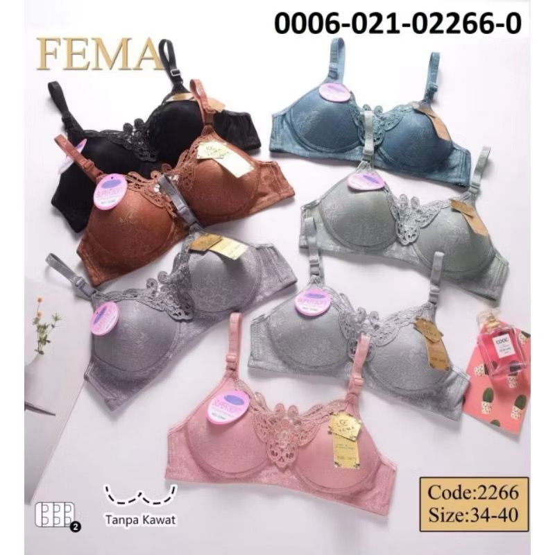 BRA BH BUSA TANPA KAWAT FEMA 2266 2265 202 885 2270 KUPU KAIT 2 CUP A  SIZE 34-40