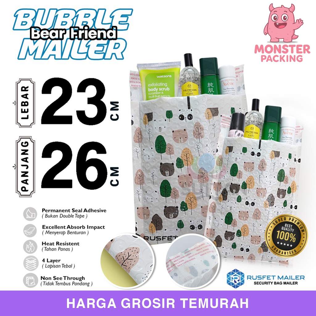 Amplop Bubble Mailer BEAR FAMILY Bubble Wrap Envelope Rusfet PREMIUM TERMURAH 23x26cm