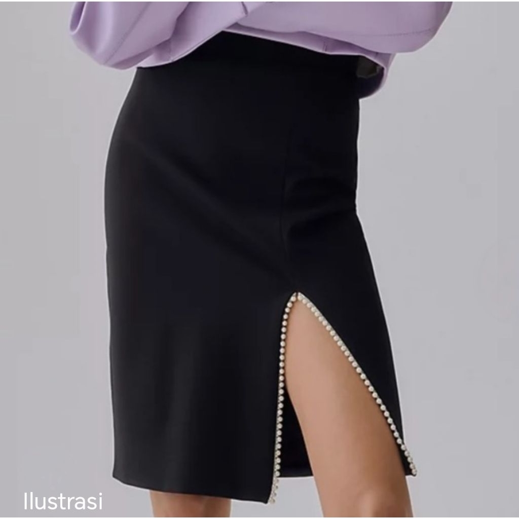 Rok Hitam Span Belah Depan Tebal Premium