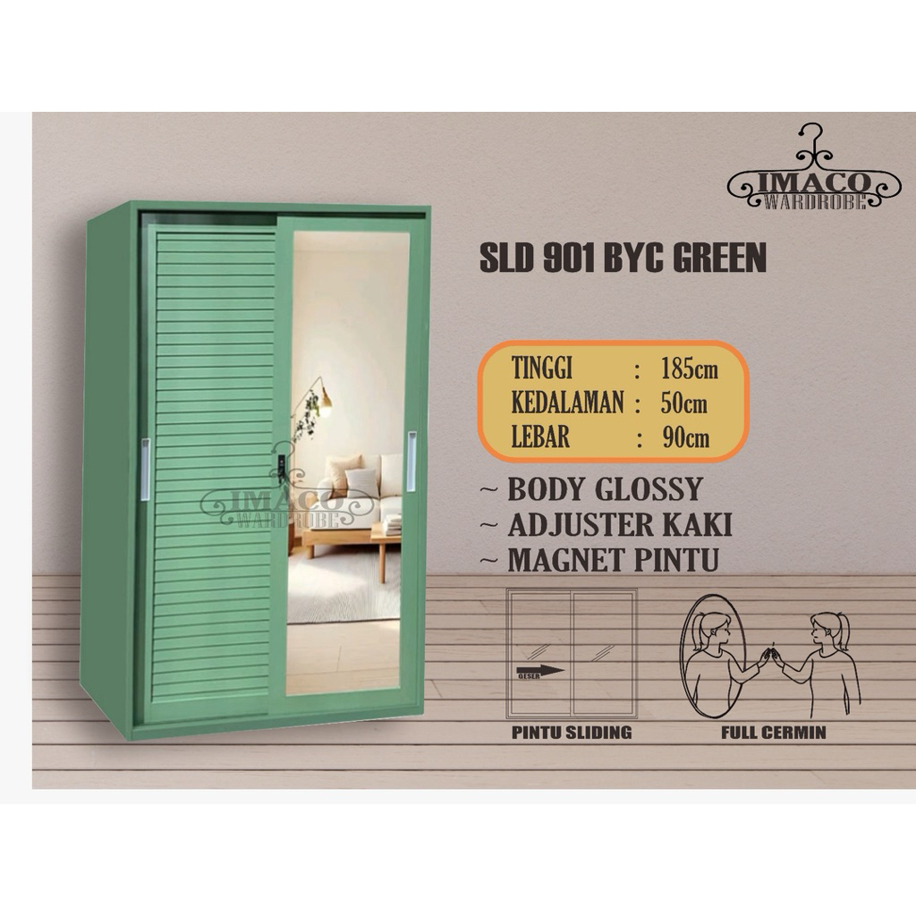 Imaco - Lemari Pakaian Besi Sliding 2 Pintu Model Jaluzi | Lemari Besi Sliding 2 Pintu | Lemari Baju