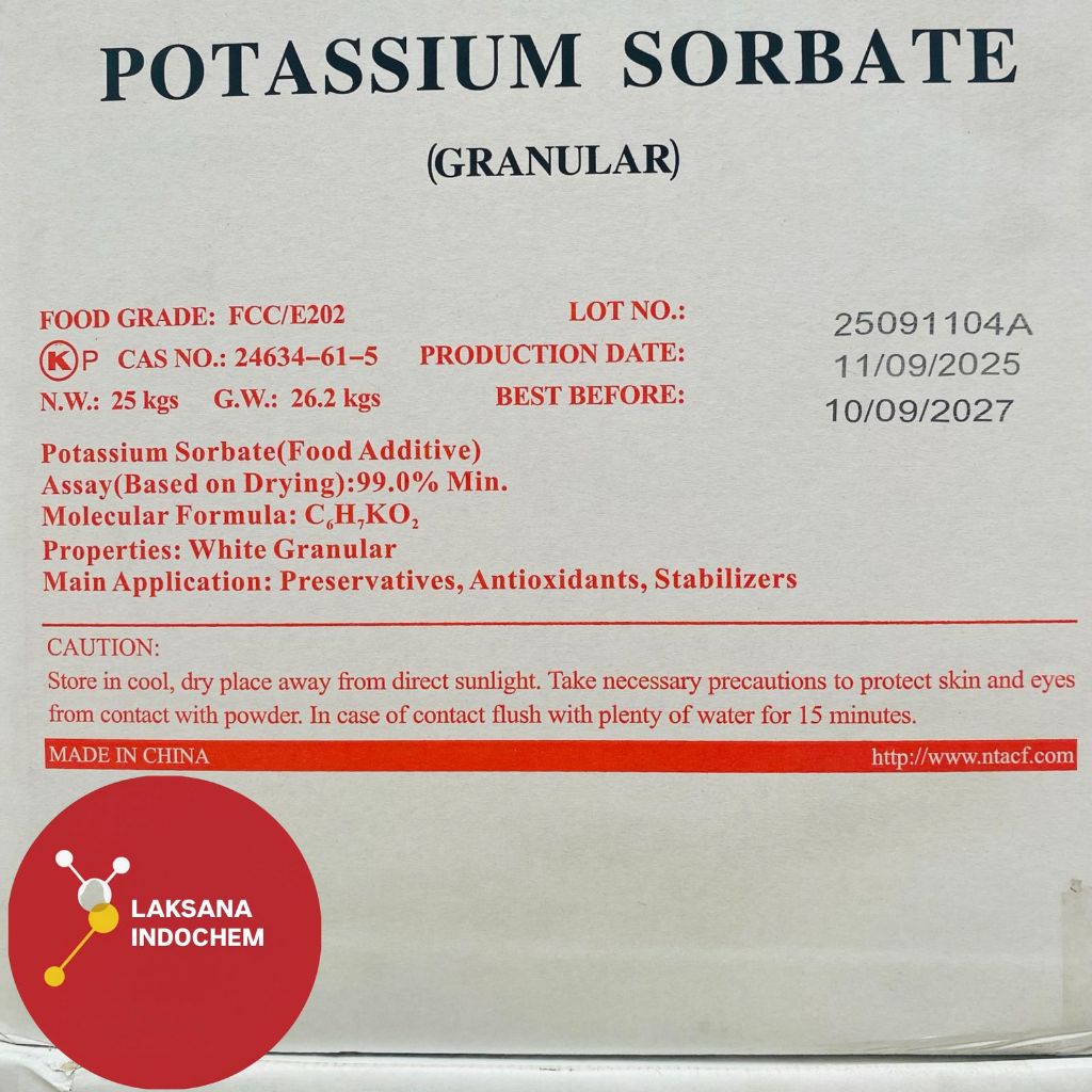 Pengawet Makanan Potasium Sorbate Nantong Ex. RRT / PSI NANTONG Food Grade DUS @25KG