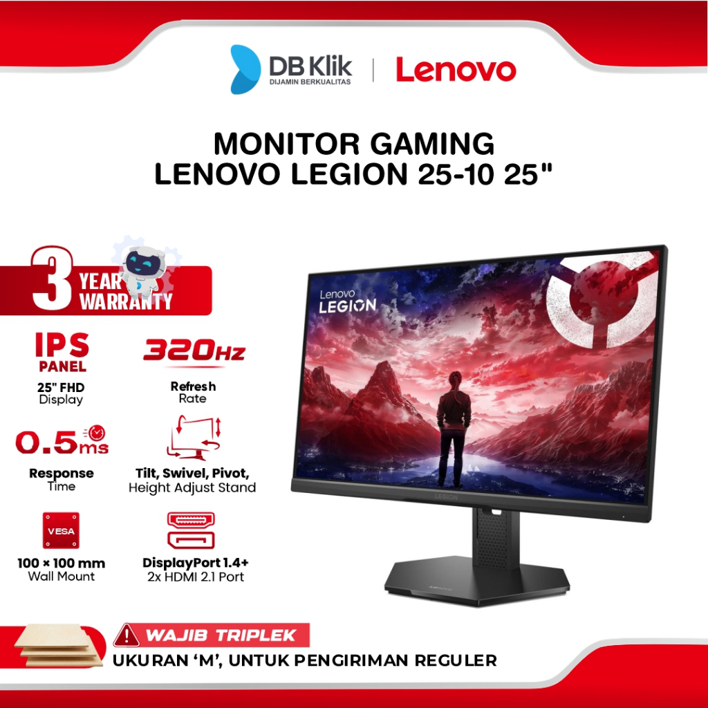 Lenovo Legion 25-10 Monitor Gaming 25" IPS FHD 320Hz 0.5ms AMD FreeSync + G-Sync HDR10 Full Ergonomi