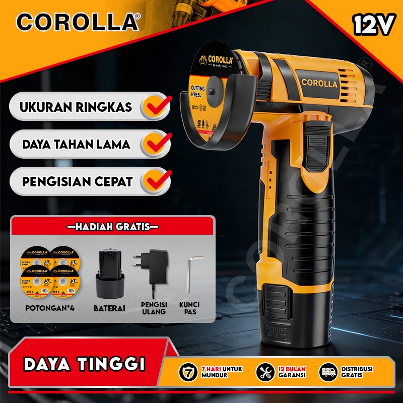 COROLLA Portable Angle Grinder 12V ,Gerinda Baterai Cordless Portable, Mesin Gerinda Tangan, Alat Li