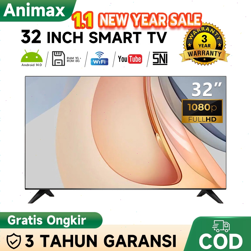 Animax Sakura Smart TV 32 Inch Smart TV Android Smart TV LED 32 Inch 43 Inch Digital TV Garansi 3 ta