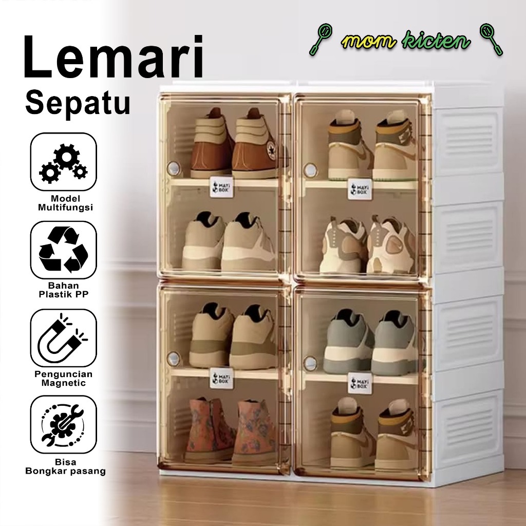 (MK)Lemari Sepatu Susun  Rak Sepatu Lipat Rak  Plastik Transparan  Rak Sepatu Tertutup  8 Box