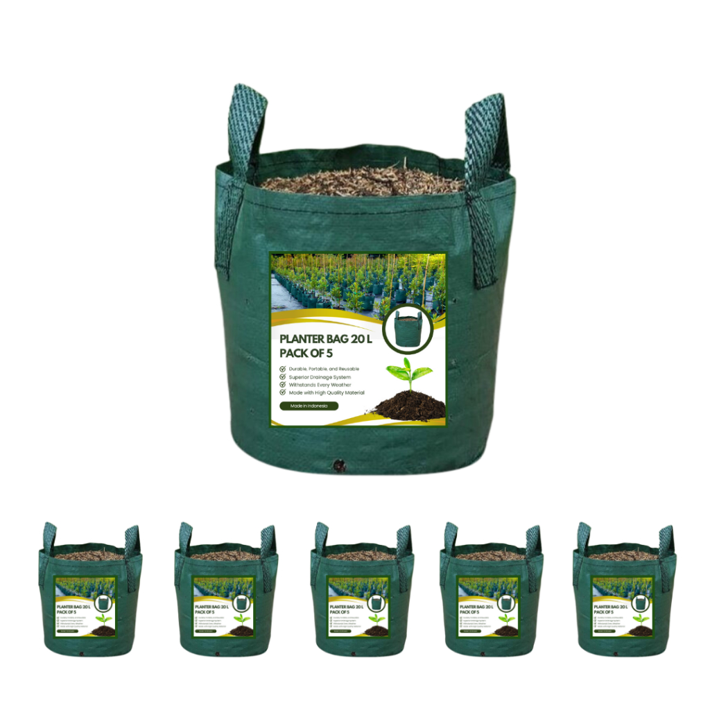 MOKUS Planter Bag hijau ukuran 25 Liter, Kualitas export pot tanaman polybag terpal tebal HDPE kuali