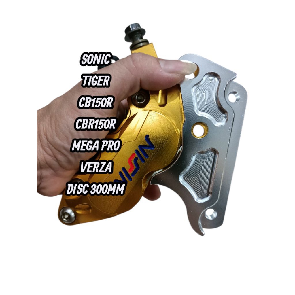 PAKET KALIPER BIGPOT 4 PISTON DEPAN SONIC - TIGER - MEGA PRO - CB150R - CBR 150 PLUS BREKET CNC PNP 