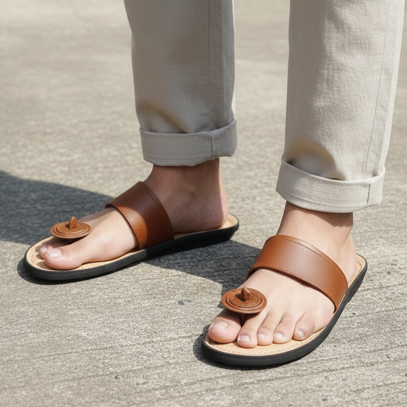 Sandal Tarumpah Kulit Asli Model Jamur Karet Antislip Pria & Wanita