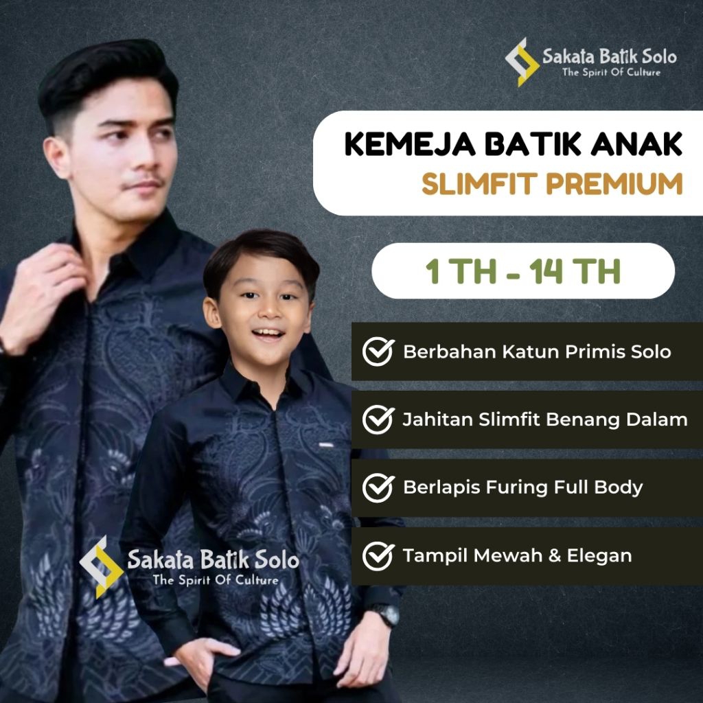 Kemeja Batik Couple Ayah Anak Motif Ageman Bahan Katun Halus Lapis Furing Full Body