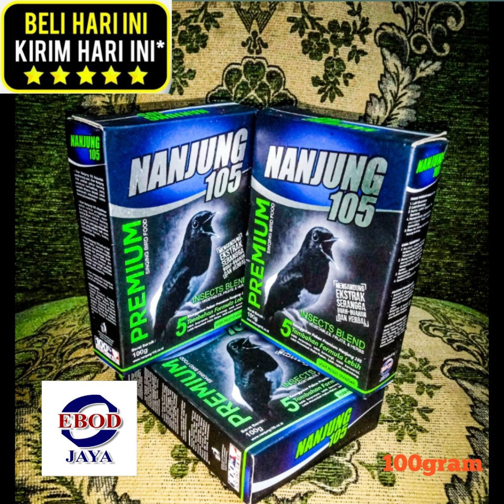 NANJUNG 105 PREMIUM VOER PELLET EBOD JAYA PUR PELET PAKAN MAKANAN BURUNG MURAI KACER 100 GRAM