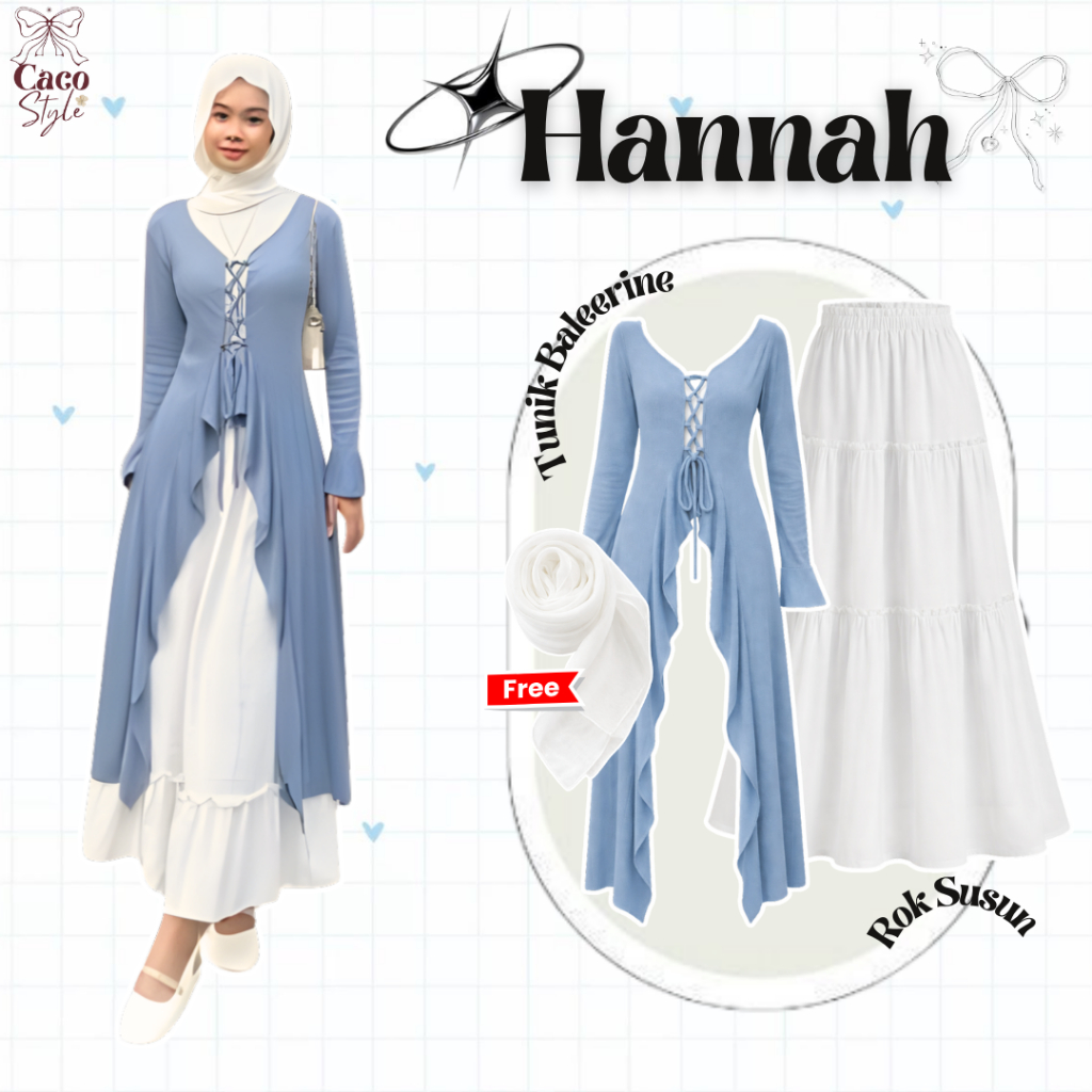 HANNAH OneSet 3In1 Outfit Lebaran Tunik Kekinian ( Bella Square + Tunik Ballerine + Rok Susun )-CO88