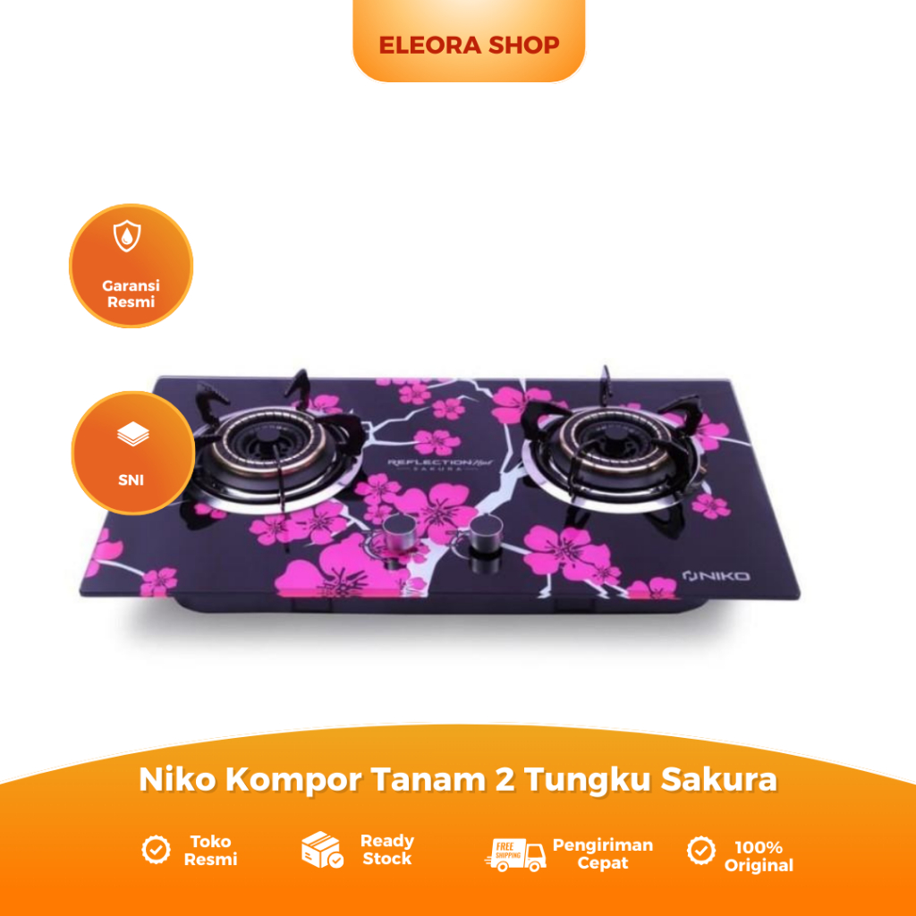 NIKO KOMPOR GAS TANAM KACA REFLECTION SAKURA 2 TUNGKU / NIKO KOMPOR GAS SEMI TANAM GARANSI RESMI