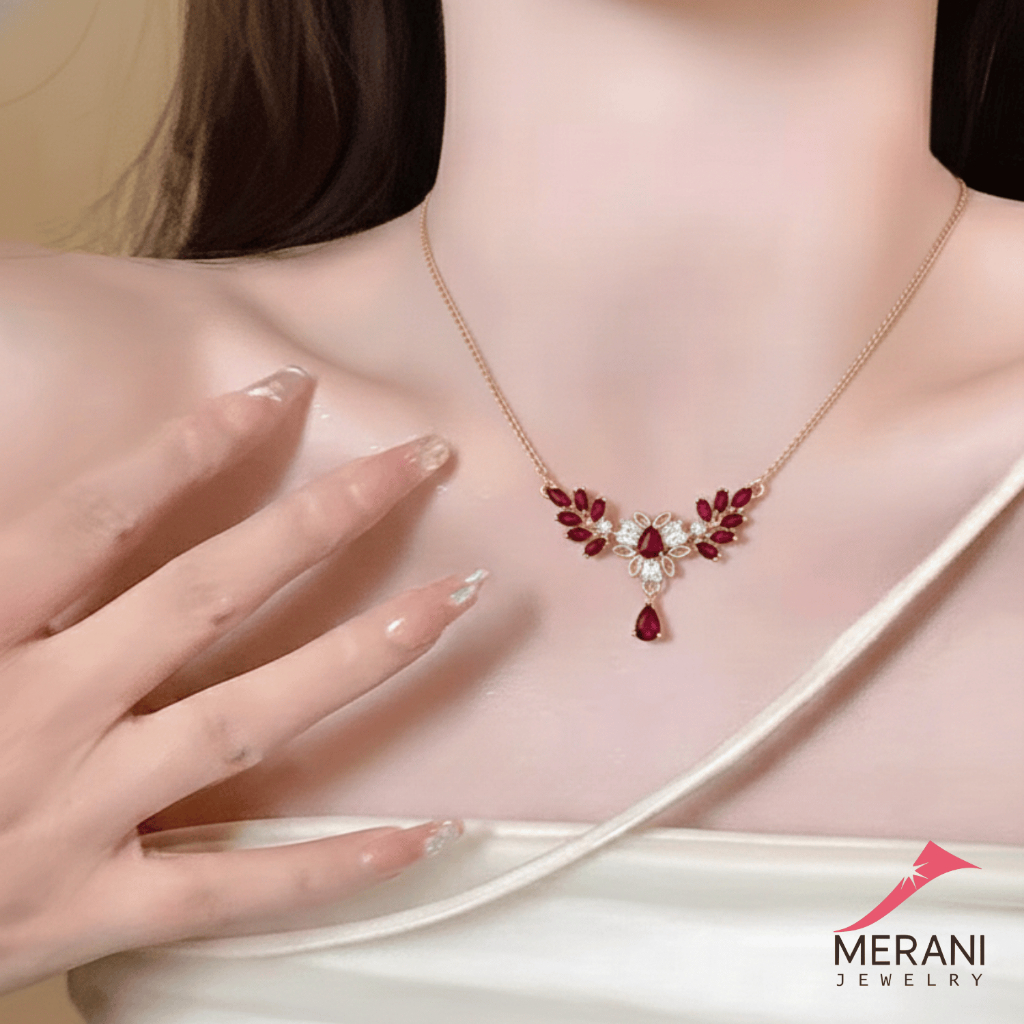 Merani Jewelry Kalung Koye Permata Palma Ruby Titanium Lapis Emas Anti Karat 091