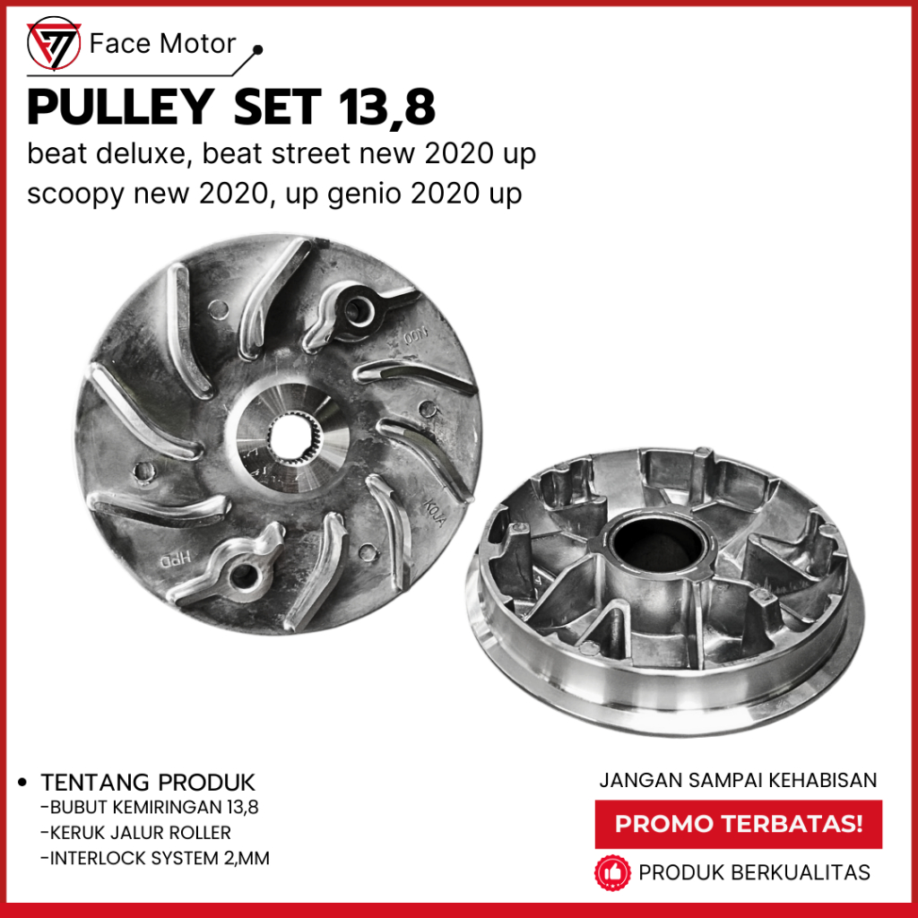PULLEY BEAT GENIO SCOOPY PULEEY BUBUT DRAJAT 13,8 KIPAS PULLEY BEAT K44 SCOOPY RUMAH ROLLER BEAT K44