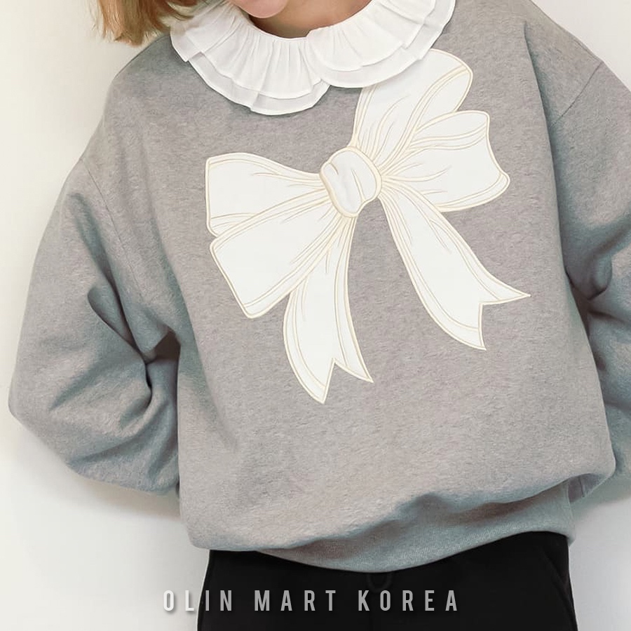 RONRON BIG RIBBON APPLIQUE SWEATSHIRTS GREY (GIMO)