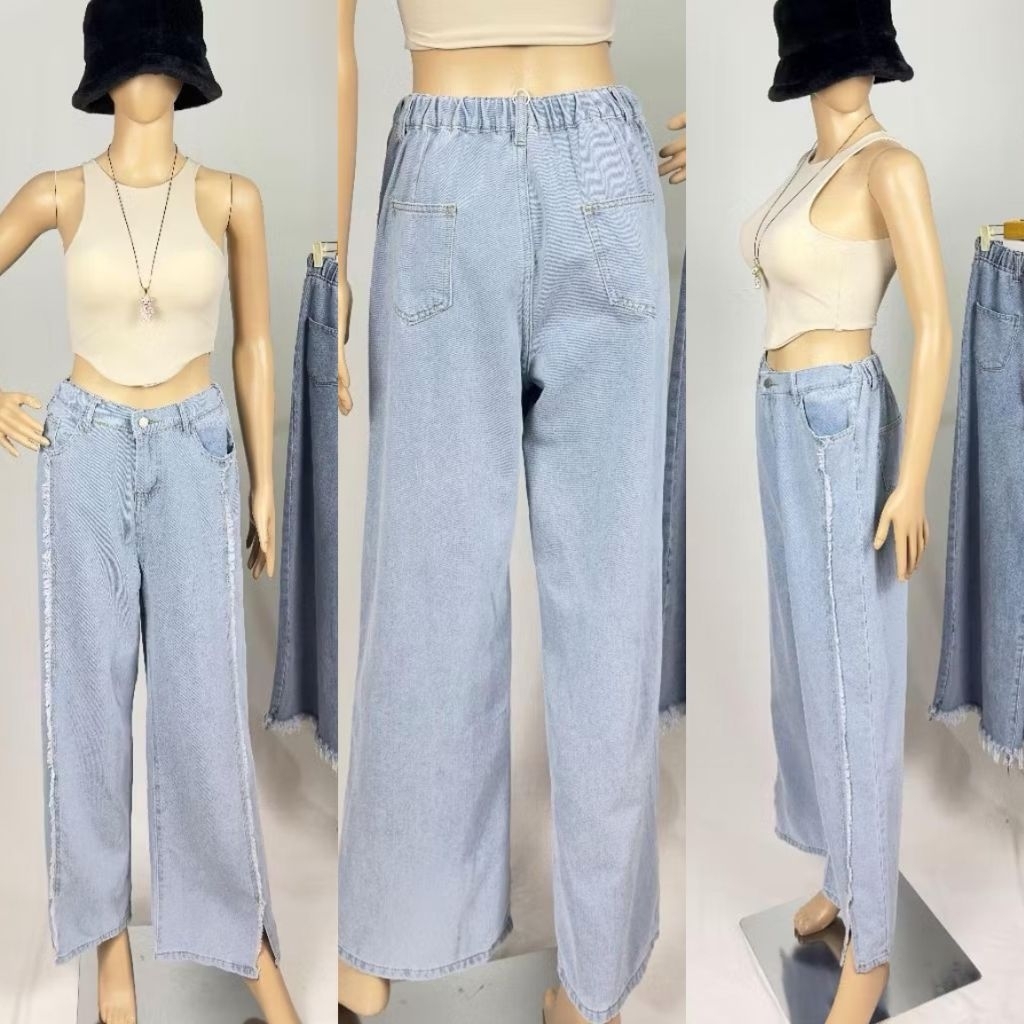 KODE 67 - JR Fashion Shop - Celana Jeans Wanita Loose Fit - Celana Denim Longgar Dengan Slit