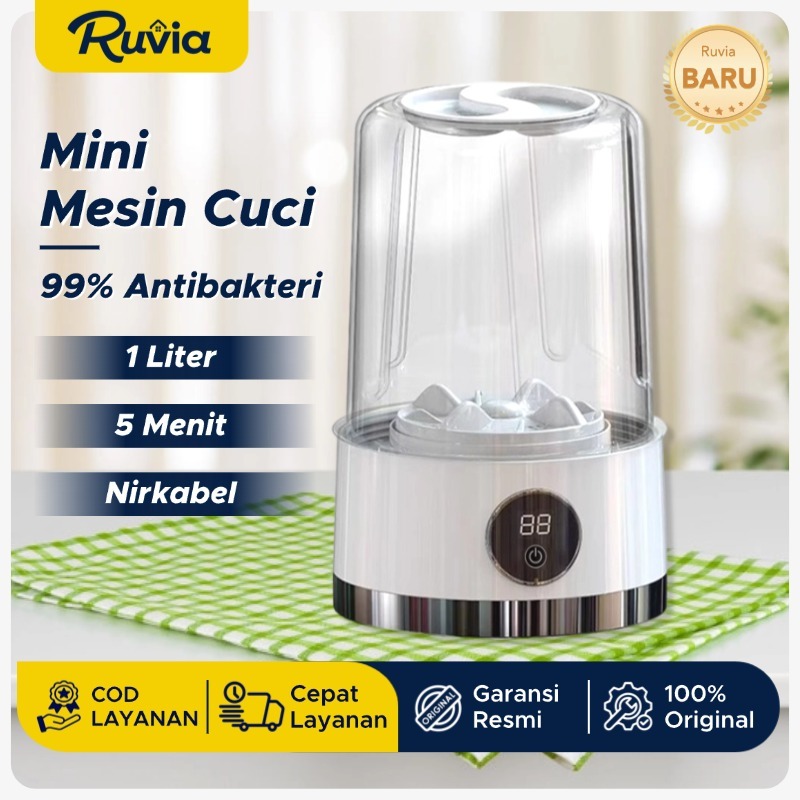 Ruvia Mesin Cuci Mini Portable 2in1 Cuci + Pengering Spin Hemat Listrik untuk Kost, Bayi, dan Rumah