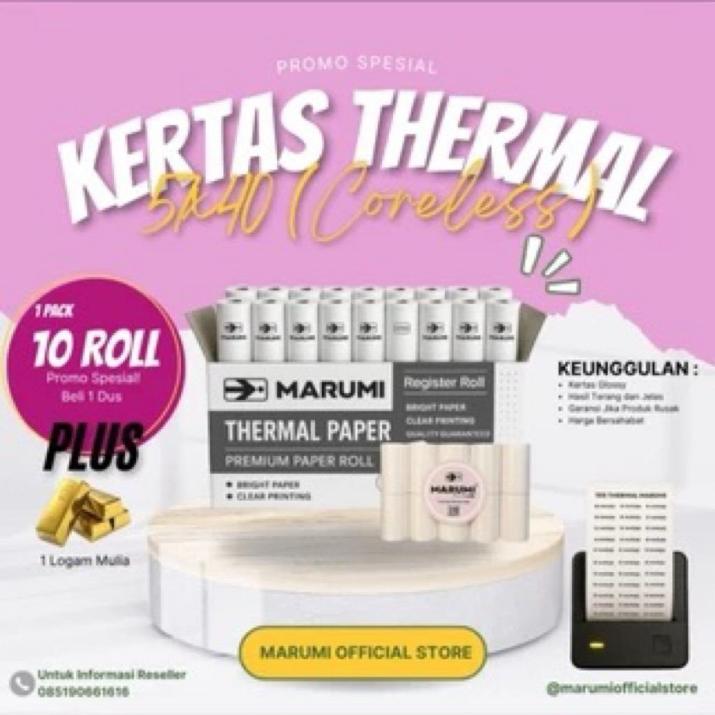 Struk 57x40 58x40 / Resi struk kasir 57x40 58x40 Kertas Struk Thermal Uk. 57x40 per Roll Coreless