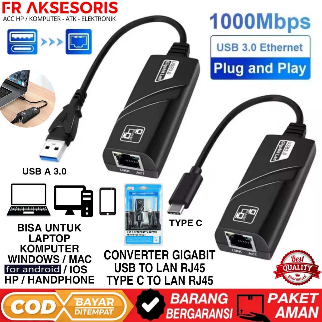 Converter TYPE C TO LAN / USB to LAN Rj45 ethernet Adapter GIGABIT USB TO RJ45  GIGABIT LAN UP TO 10